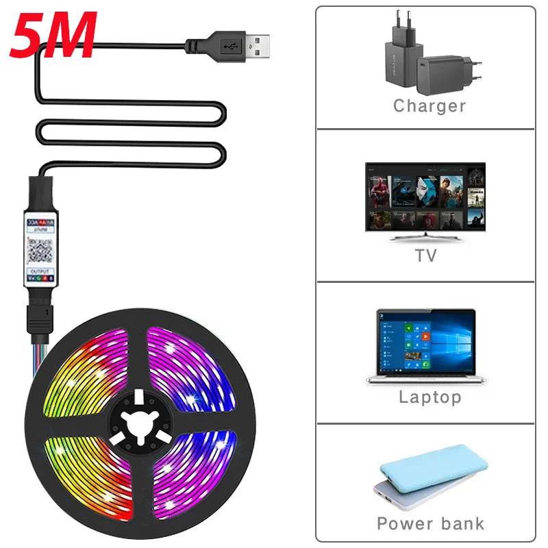 Led USB Strip Light Color Changing 5050 RGB LED Flexible Lights Bluetooth for Children Gaming Room Home Party TV Backlight